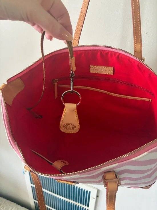 Dooney & Bourke Chevron Tote with Tan Leather Trim - Picture 10 of 15